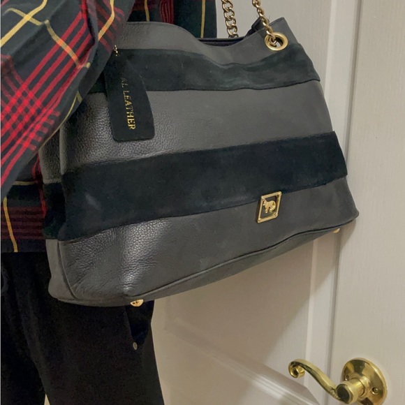 Emma Fox leather bag in good conditions. Pure leather with suede strips - Picture 2 of 15